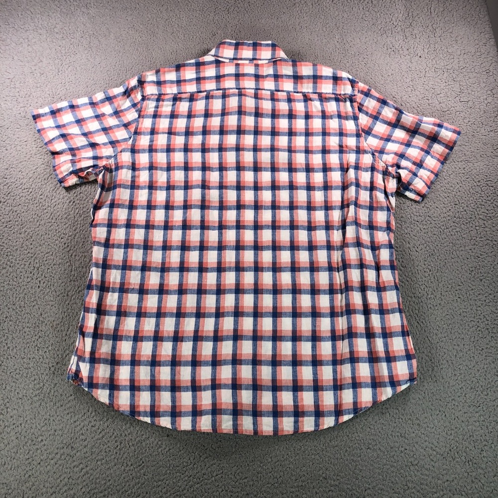 LL Bean Shirt Mens Extra Large Red Blue Plaid 100% Linen Slightly Fitted Coastal - Picture 6 of 10
